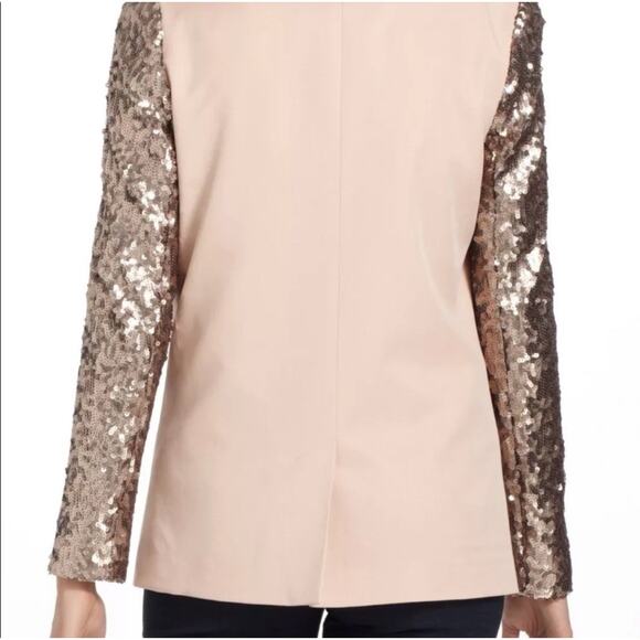 Anthropologie ELEVENSES Glitzen Party Blazer 14 Champagne Sequined Sleeves Glam - Picture 3 of 16
